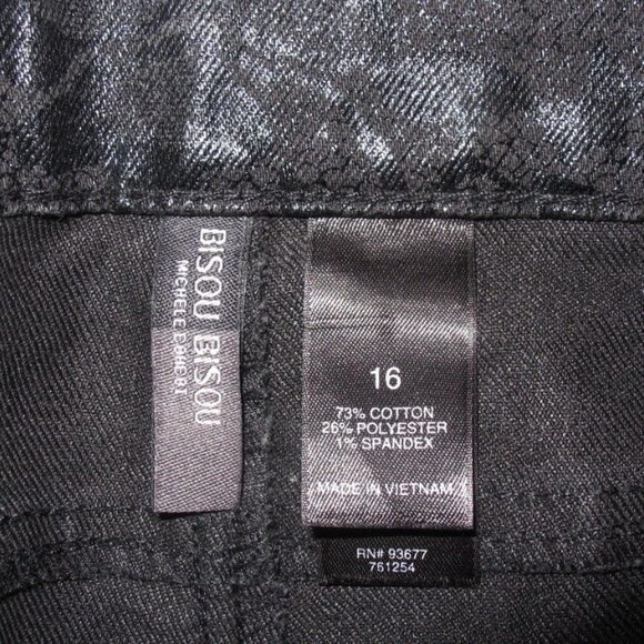 BISOU BISOU Women's Black Jeans Shiny Floral Pants Size 16 - Picture 4 of 5